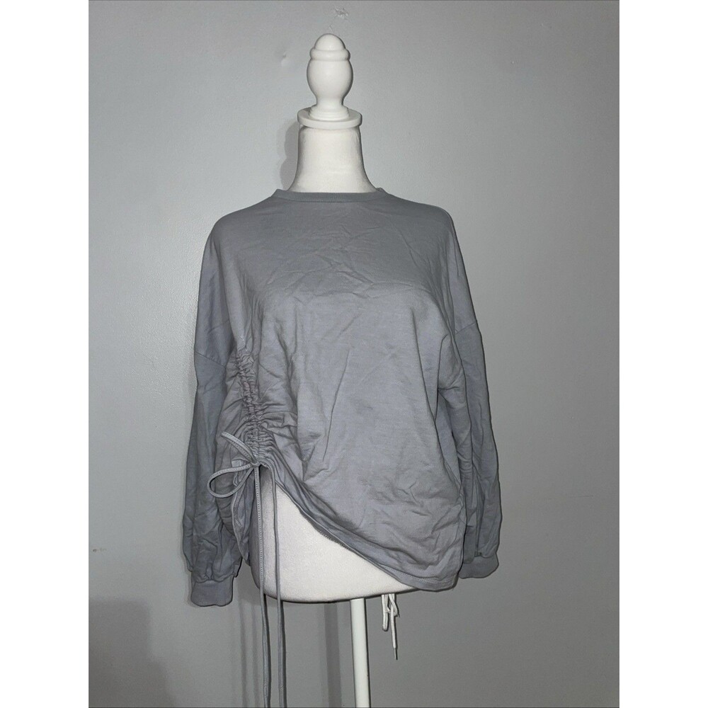 PrettyLittleThing Womens M Grey Purple Ruched Drawstring Sweatshirt Y2K